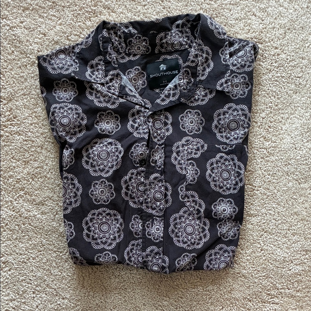 Shouthouse Black Patterned Casual Button Down Shirt